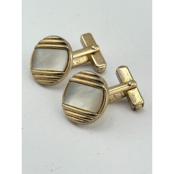 Vintage swank mother of pearl abalone Shell cufflinks - Picture 3 of 4